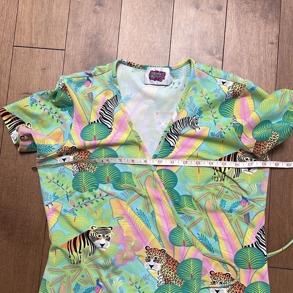 Leggiadro Jungle jersey Wrap Dress Stretch Lycra Tiger Zebra shortsleeve green M - Picture 8 of 12